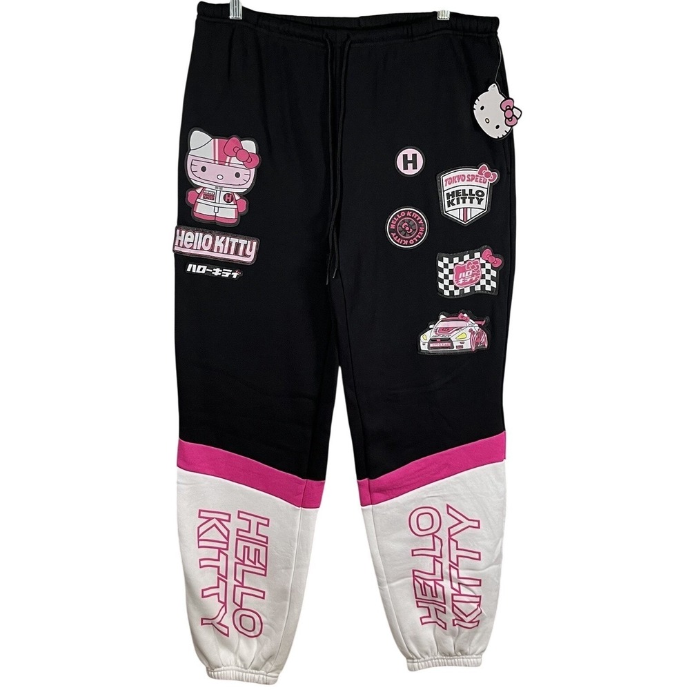 Hello Kitty Jogger Sweat Pants Women's Size‎ Large Black White Pink New